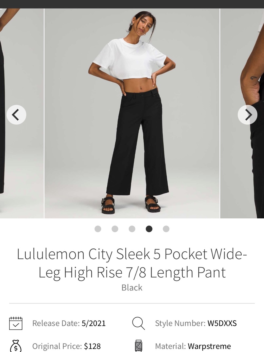 Lululemon City Sleek 5 Pocket Wide-Leg High Rise 7/8 Length Pant size 27